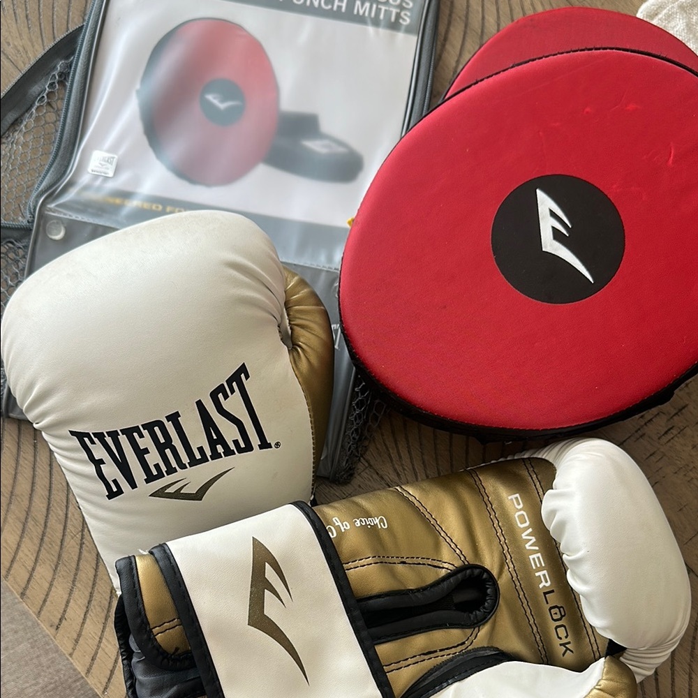 Everlast Boxing Gloves and Punch Mitts Set